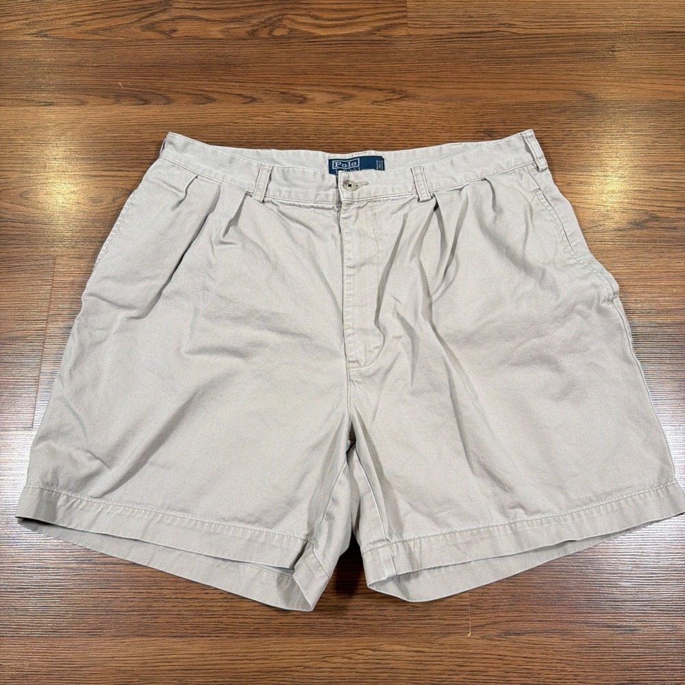 Vintage Polo Ralph Lauren Andrew Short Mens 34 Beige Pleated Chino Casual Prep
